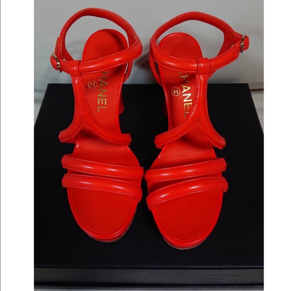 Chanel Goatskin Parthenon Platform Sandals 40 orange
